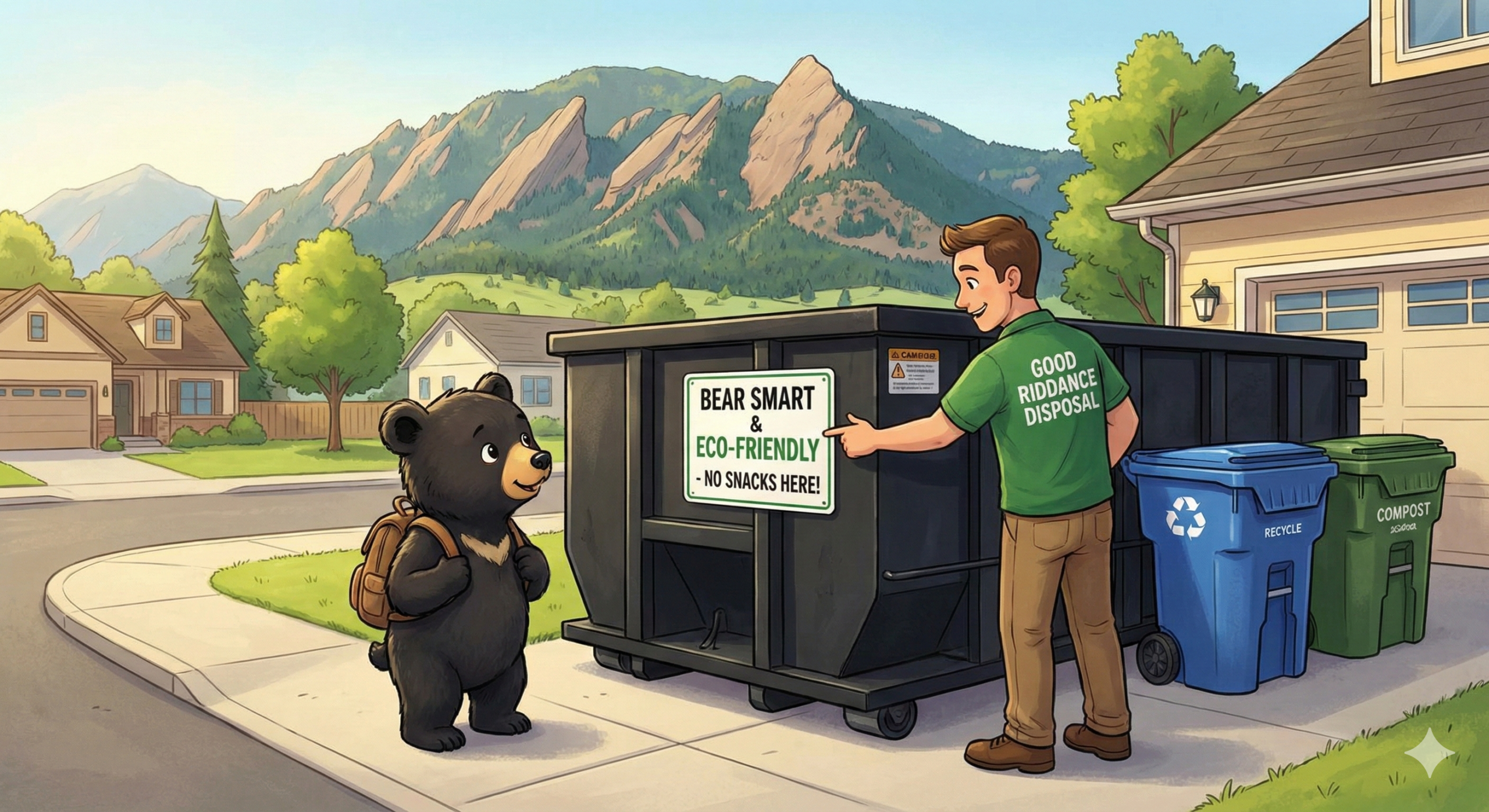 New black Boulder dumpster rental at a local job site